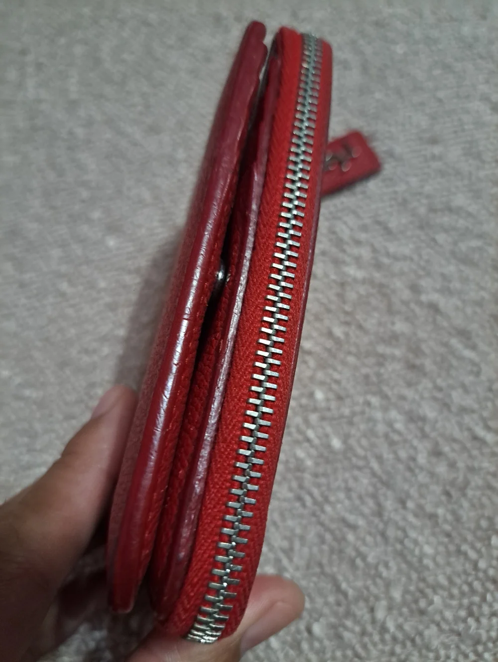 Saint Laurent Red Pebbled Zip-Around Card Wallet - Picture 2 of 10